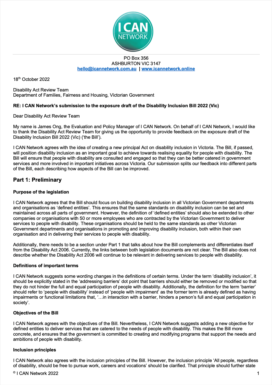 DISABILITY REVIEW SUBMISSION 2022