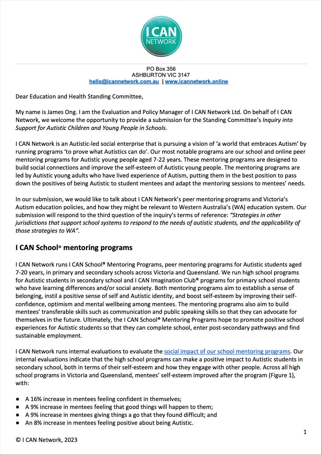WA Autism Inquiry Submission 2023