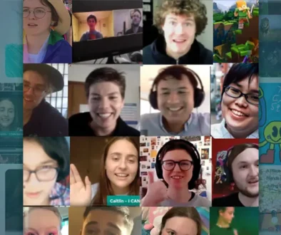 Autistic teens smiling in an I CAN Online Zoom interest group collage