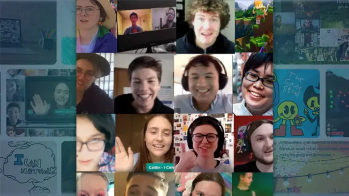 Autistic teens smiling in an I CAN Online Zoom interest group for Dungeons & Dragons