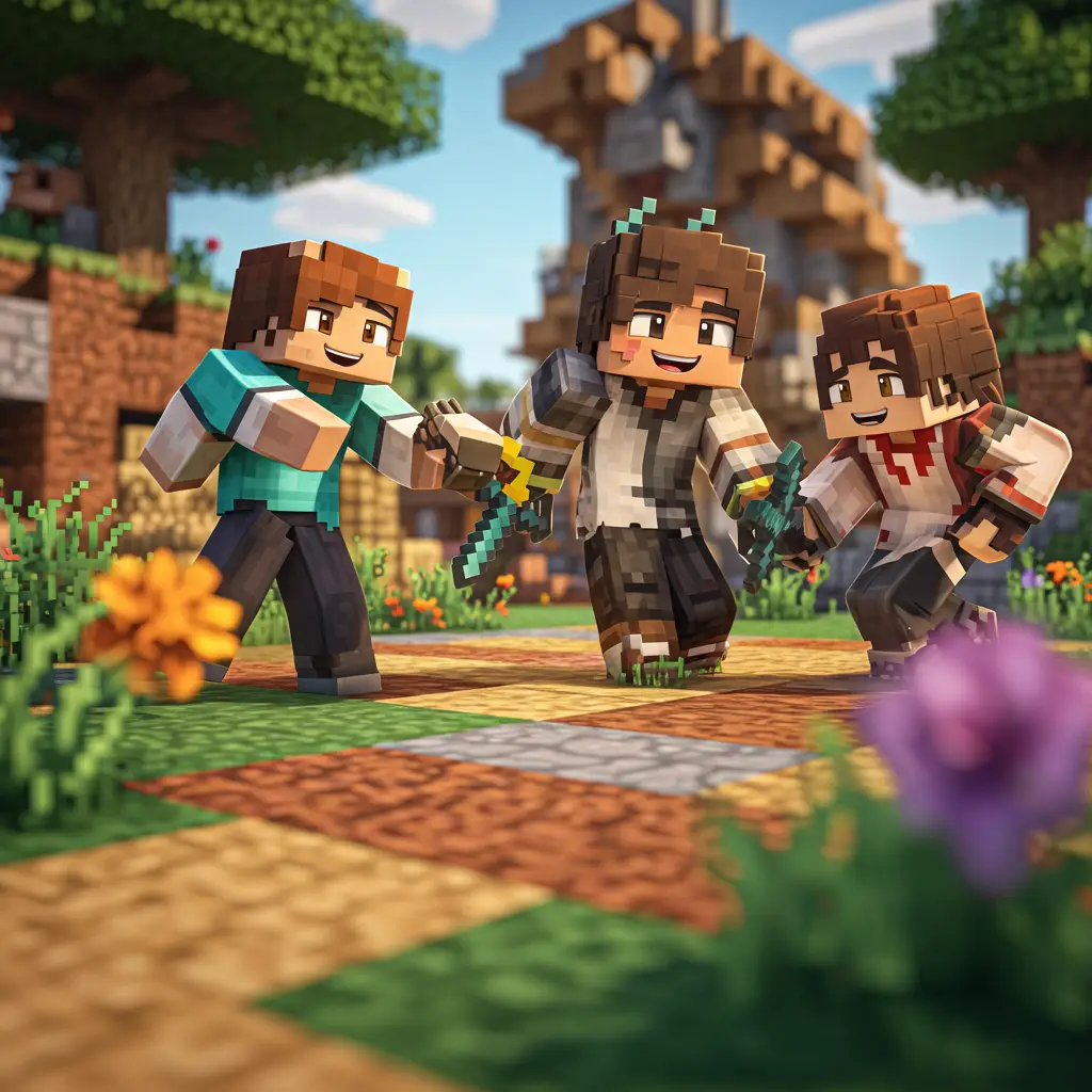 Three digital creations of Minecraft characters described in the Online Mentoring journey of connection